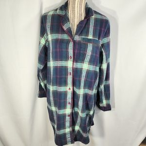 Gilligan & O'Malley Greens Reds Blues & Metallic Plaid Sleepshirt Size Medium